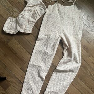 Chic Cream Textured Jumpsuit Set